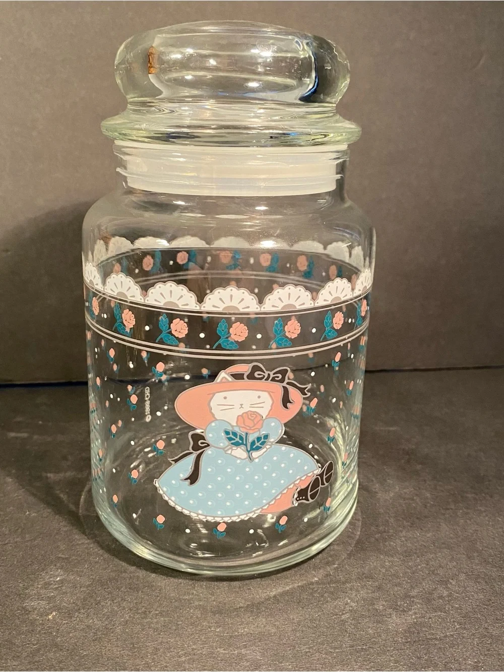 Clear Glass Cookie Jar with Cute Polka Dot Girl